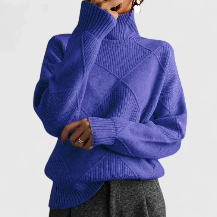 Pullover da donna in maglia a collo alto - testurizzato, vestibilità casual