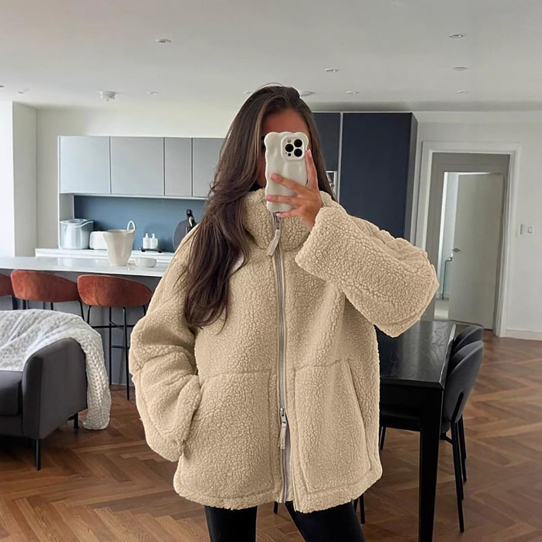 Women's Teddy Hooded Coat with Full Zip, Relaxed Fit and Pockets