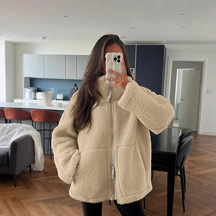 Women's Teddy Hooded Coat with Full Zip, Relaxed Fit and Pockets