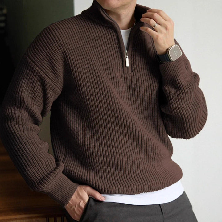 Maglione da uomo in maglia spessa a coste con collo e cerniera