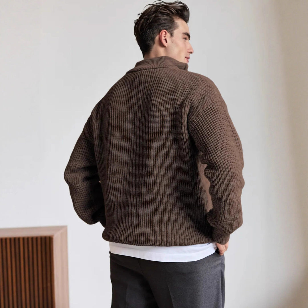 Maglione da uomo in maglia spessa a coste con collo e cerniera
