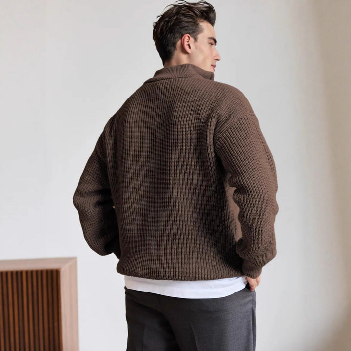 Maglione da uomo in maglia spessa a coste con collo e cerniera