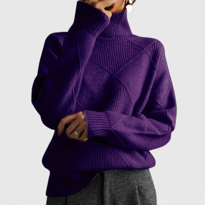 Pullover da donna in maglia a collo alto - testurizzato, vestibilità casual
