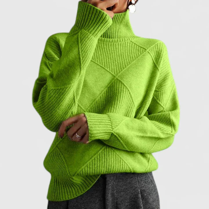 Pullover da donna in maglia a collo alto - testurizzato, vestibilità casual