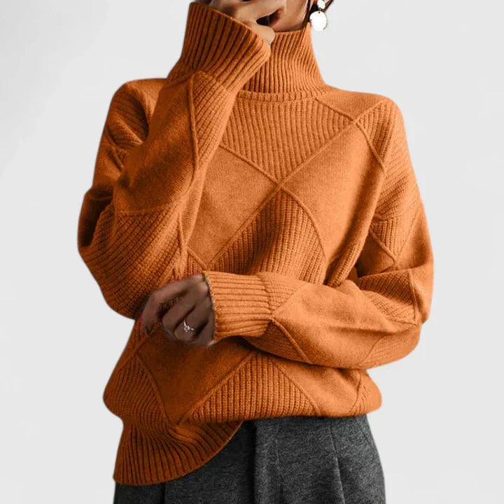 Pullover da donna in maglia a collo alto - testurizzato, vestibilità casual