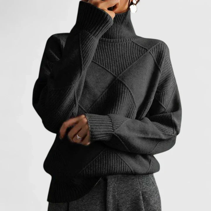 Pullover da donna in maglia a collo alto - testurizzato, vestibilità casual