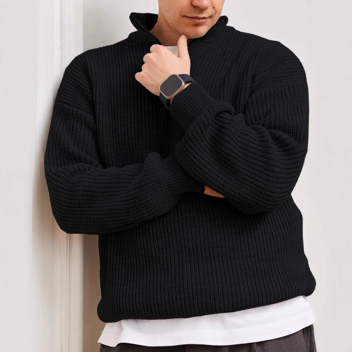 Maglione da uomo in maglia spessa a coste con collo e cerniera