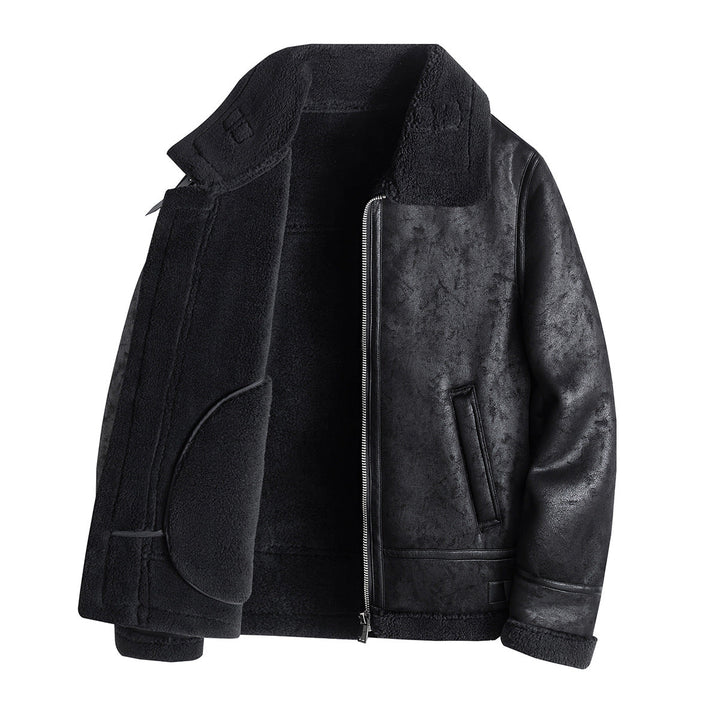Men's Genuine Lambskin Leather Jacket with Faux Fur Collar