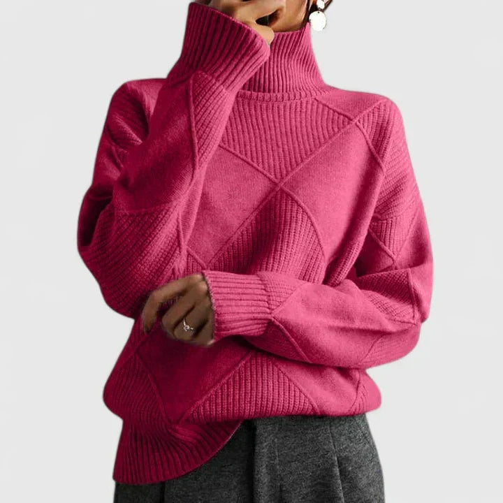 Pullover da donna in maglia a collo alto - testurizzato, vestibilità casual