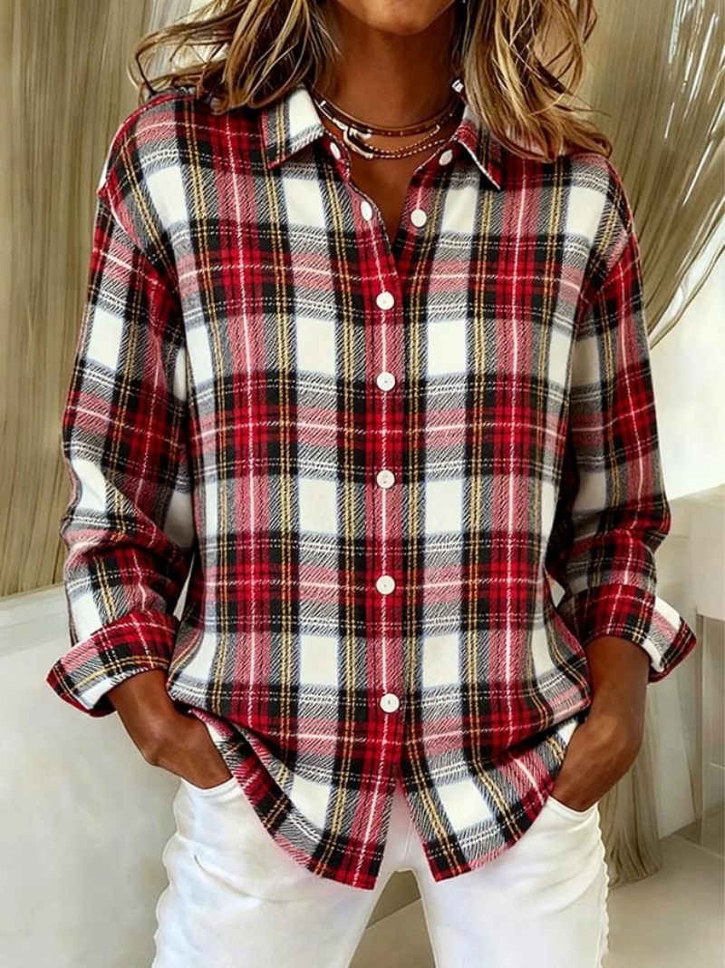 Camicia da donna a quadri in flanella – misto cotone e abbottonata
