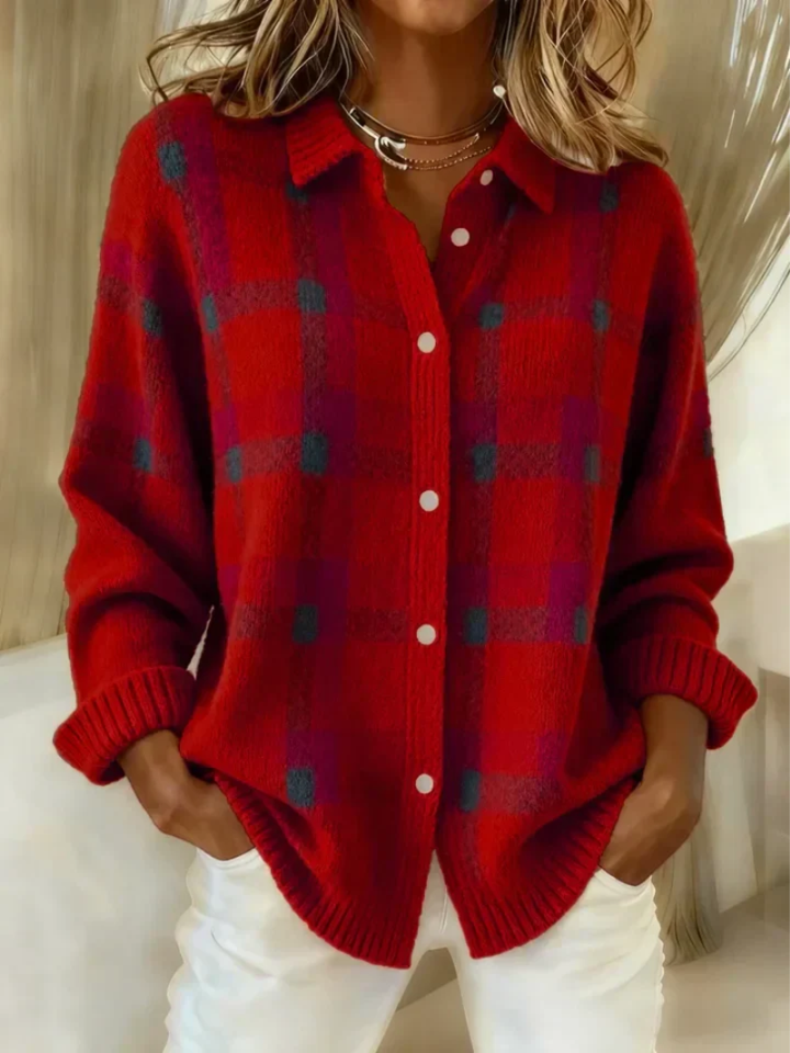Camicia da donna a quadri in flanella – misto cotone e abbottonata