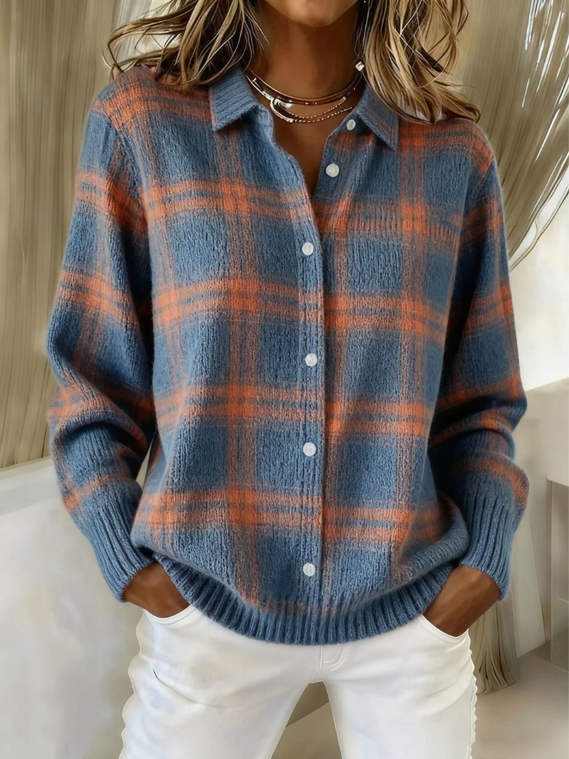 Camicia da donna a quadri in flanella – misto cotone e abbottonata