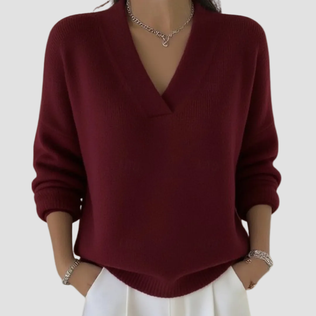 Colette | Pull femme à col en V en mélange de coton doux