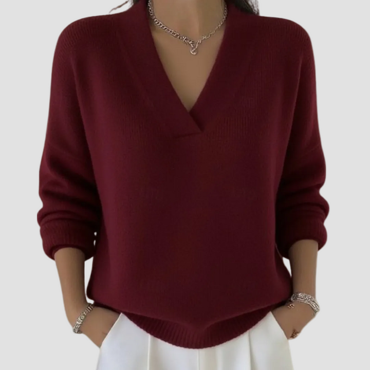 Colette | Pull femme à col en V en mélange de coton doux