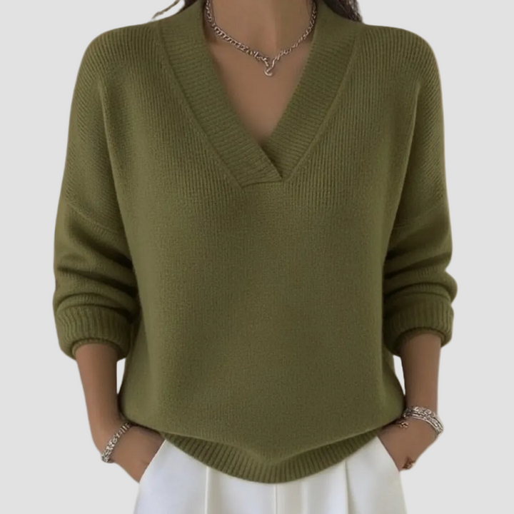 Colette | Pull femme à col en V en mélange de coton doux