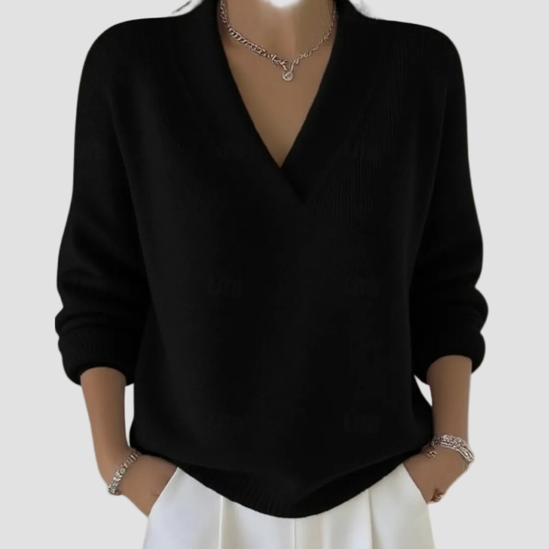 Colette | Pull femme à col en V en mélange de coton doux