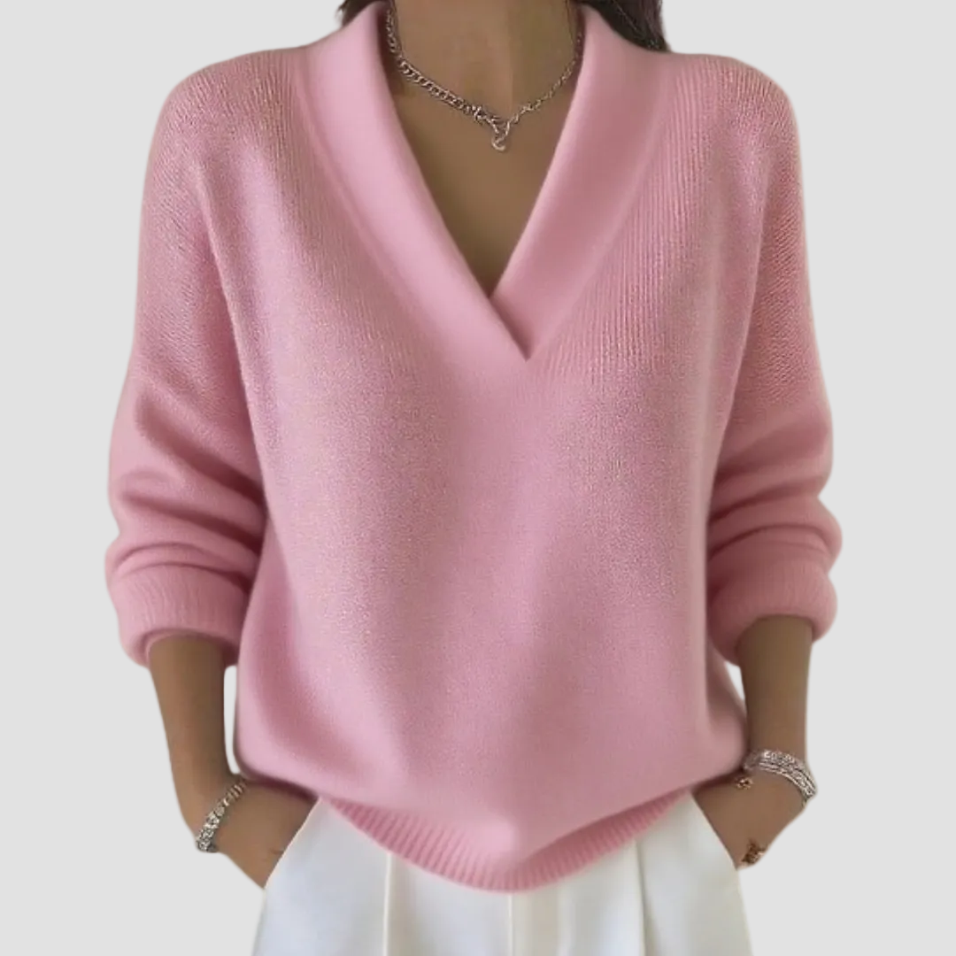 Colette | Pull femme à col en V en mélange de coton doux