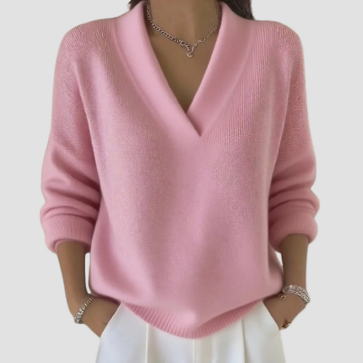 Colette | Pull femme à col en V en mélange de coton doux