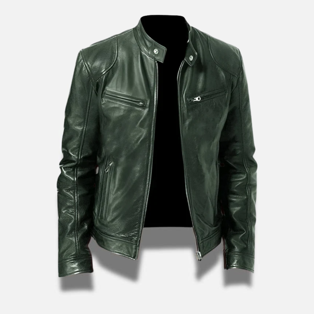 Giubbotto biker da uomo in similpelle con collo rialzato