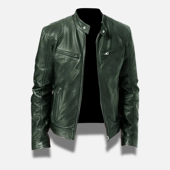 Giubbotto biker da uomo in similpelle con collo rialzato