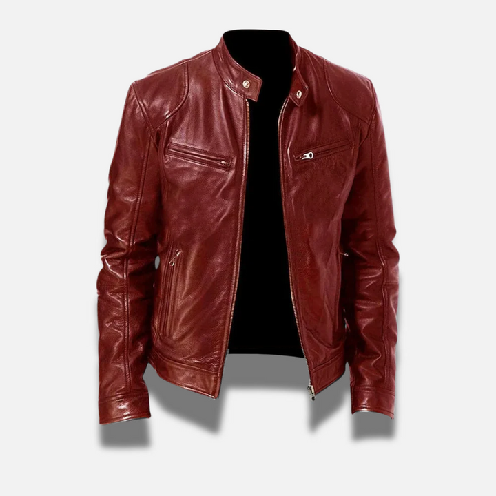 Giubbotto biker da uomo in similpelle con collo rialzato