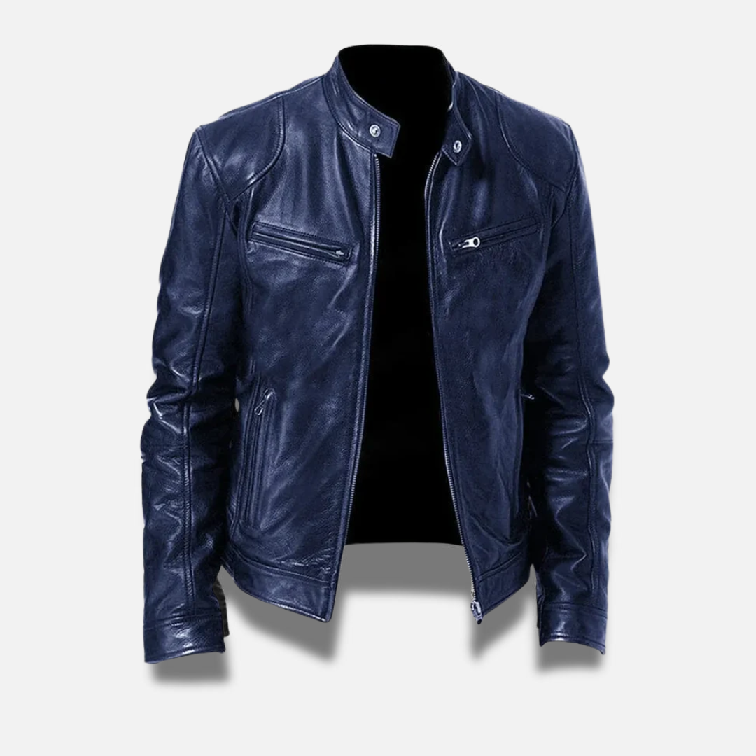 Giubbotto biker da uomo in similpelle con collo rialzato