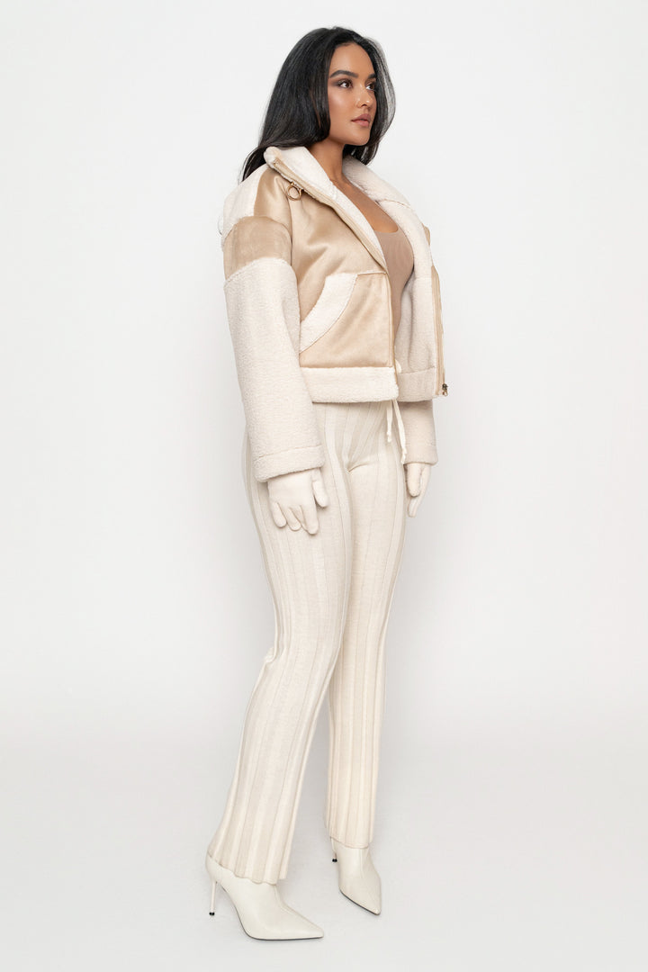 Women's High-Neck Sherpa and Faux Suede Vest