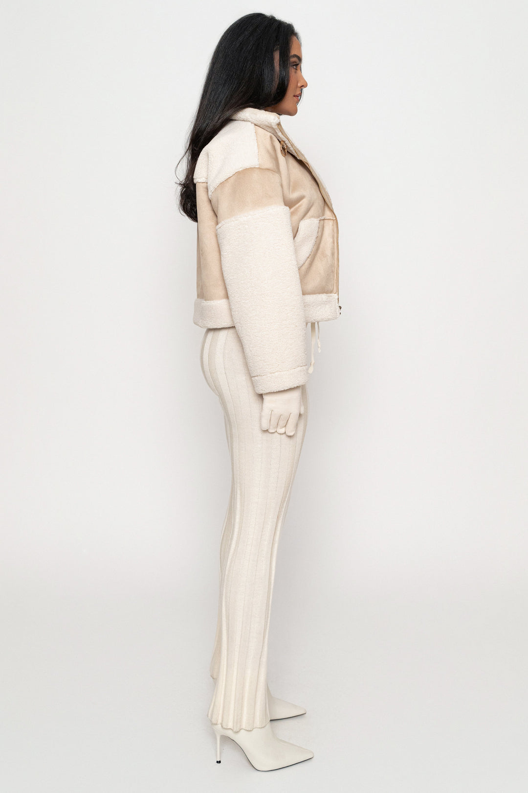 Women's High-Neck Sherpa and Faux Suede Vest