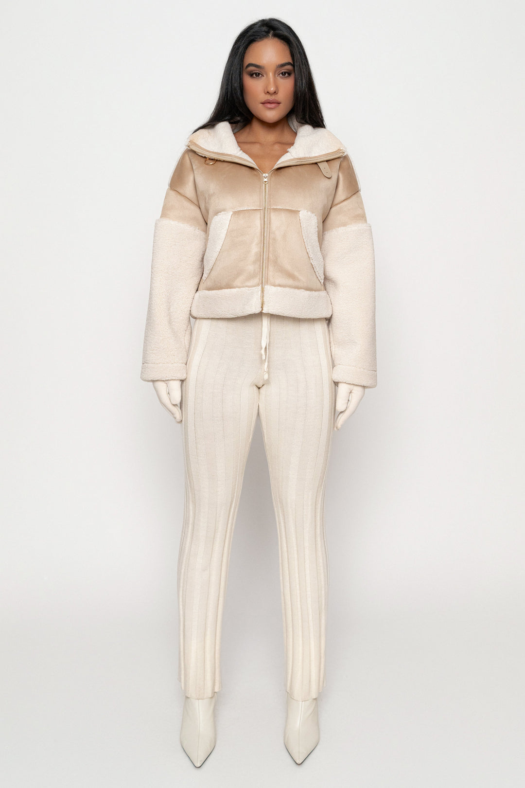 Women's High-Neck Sherpa and Faux Suede Vest