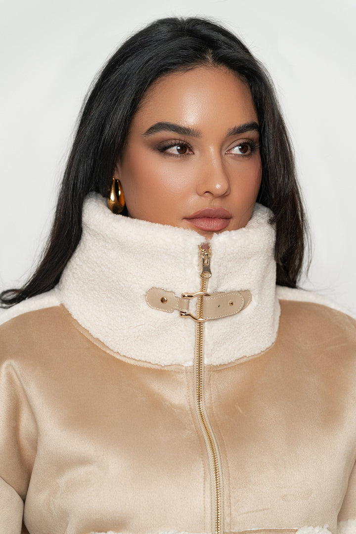 Women's High-Neck Sherpa and Faux Suede Vest