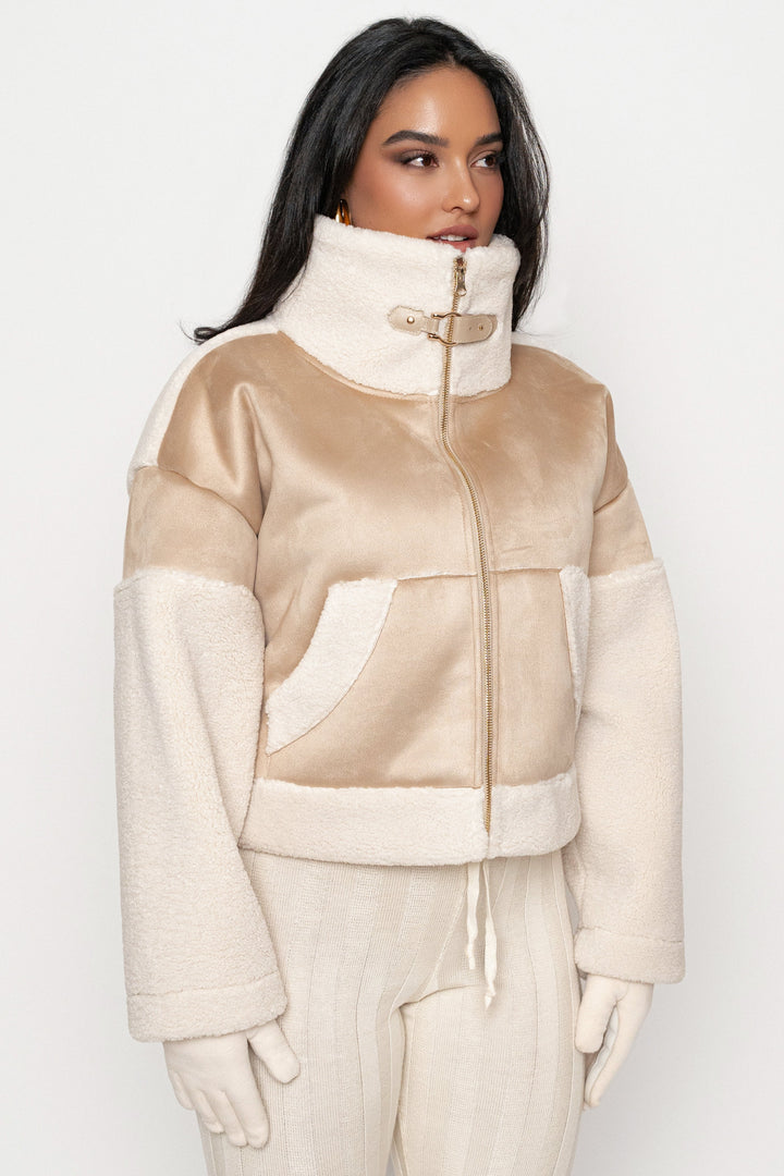 Women's High-Neck Sherpa and Faux Suede Vest