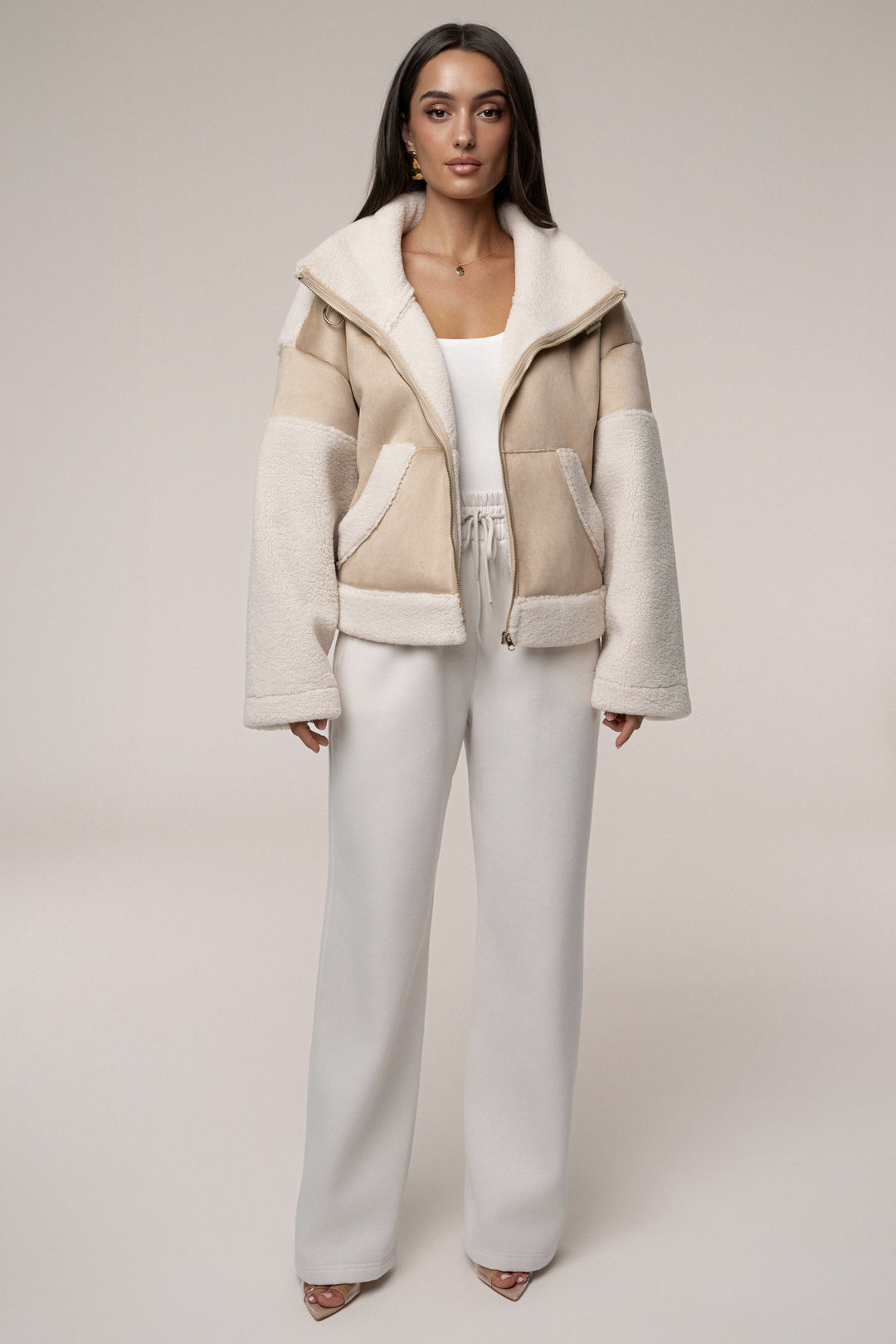 Women's High-Neck Sherpa and Faux Suede Vest