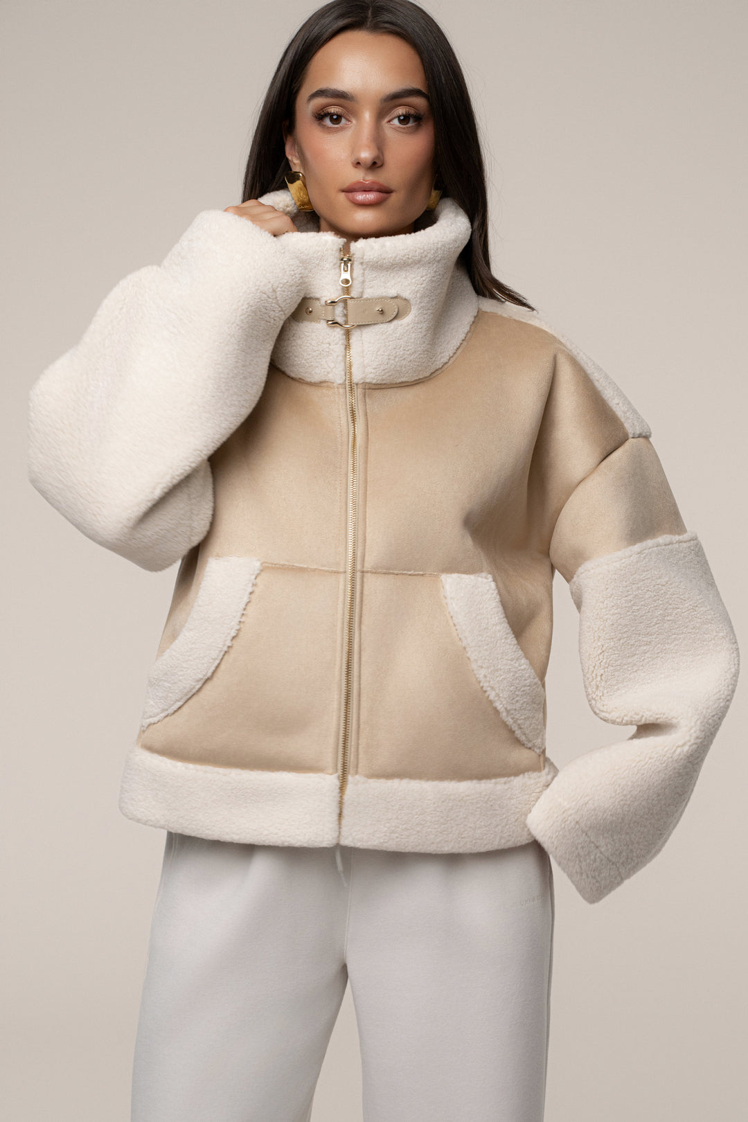 Women's High-Neck Sherpa and Faux Suede Vest