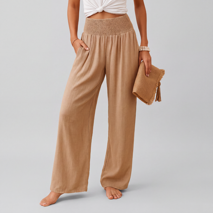 Pantalon Femme Taille Haute à Jambe Droite et Taille Élastique