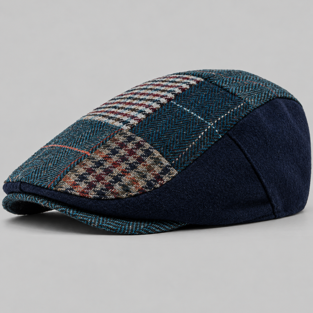 Casquette Plate Homme en Laine avec Motif Tartan et Visière Courte
