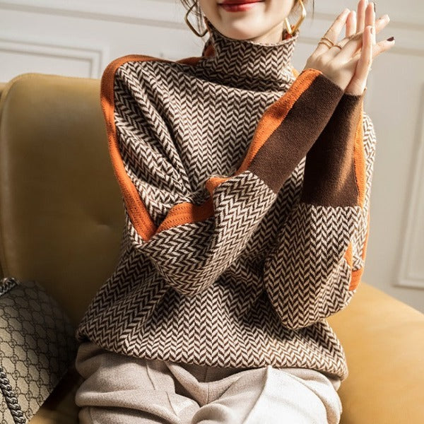 Élise | Sweat-shirt Col Roulé à Rayures Contrastées