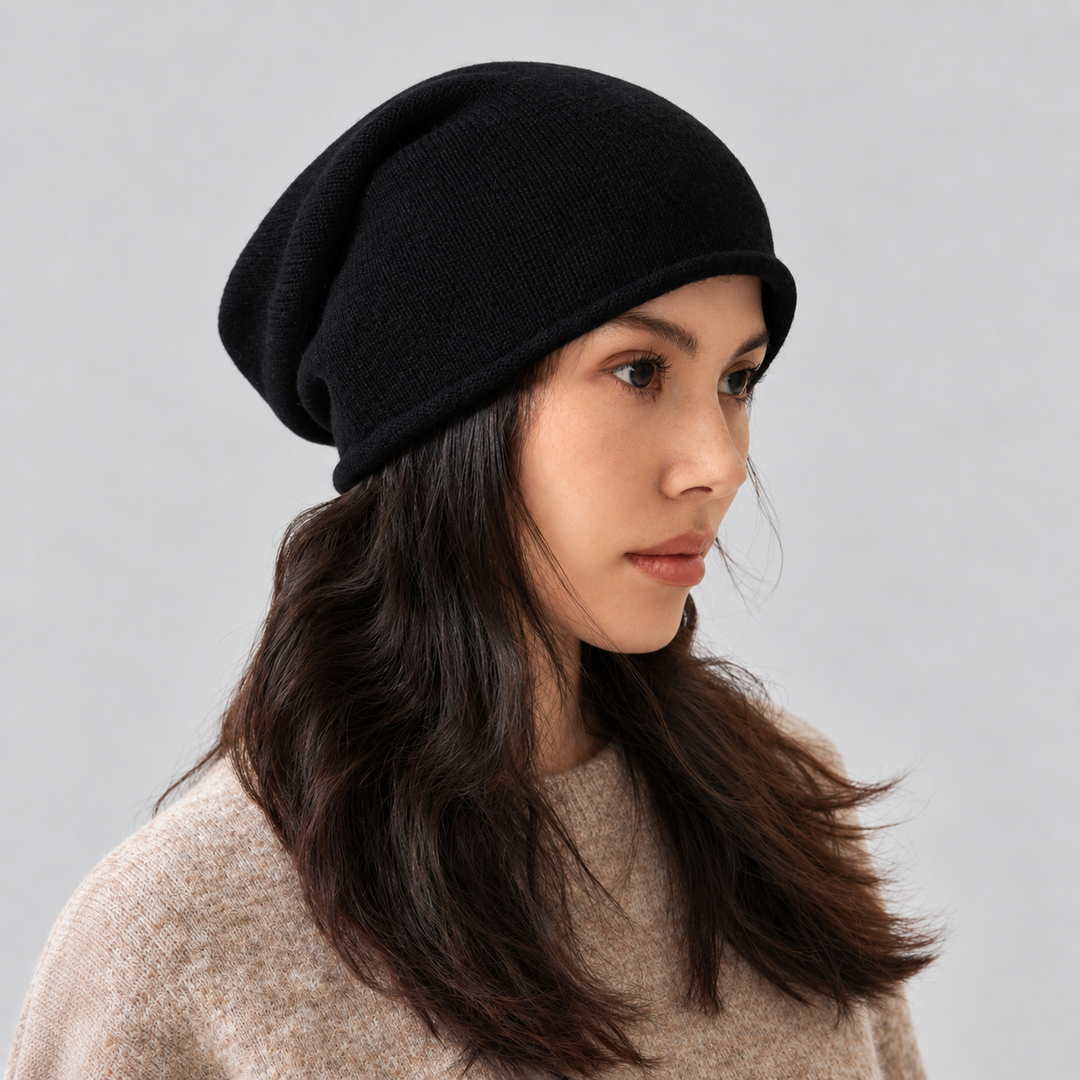 Cappello da donna in lana pura con bordo arrotolato