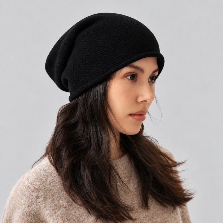 Cappello da donna in lana pura con bordo arrotolato