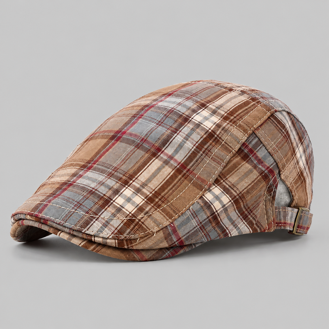 Herren-Schiebermütze mit Tartan-Muster, verstellbarem Riemen und kurzem Schirm
