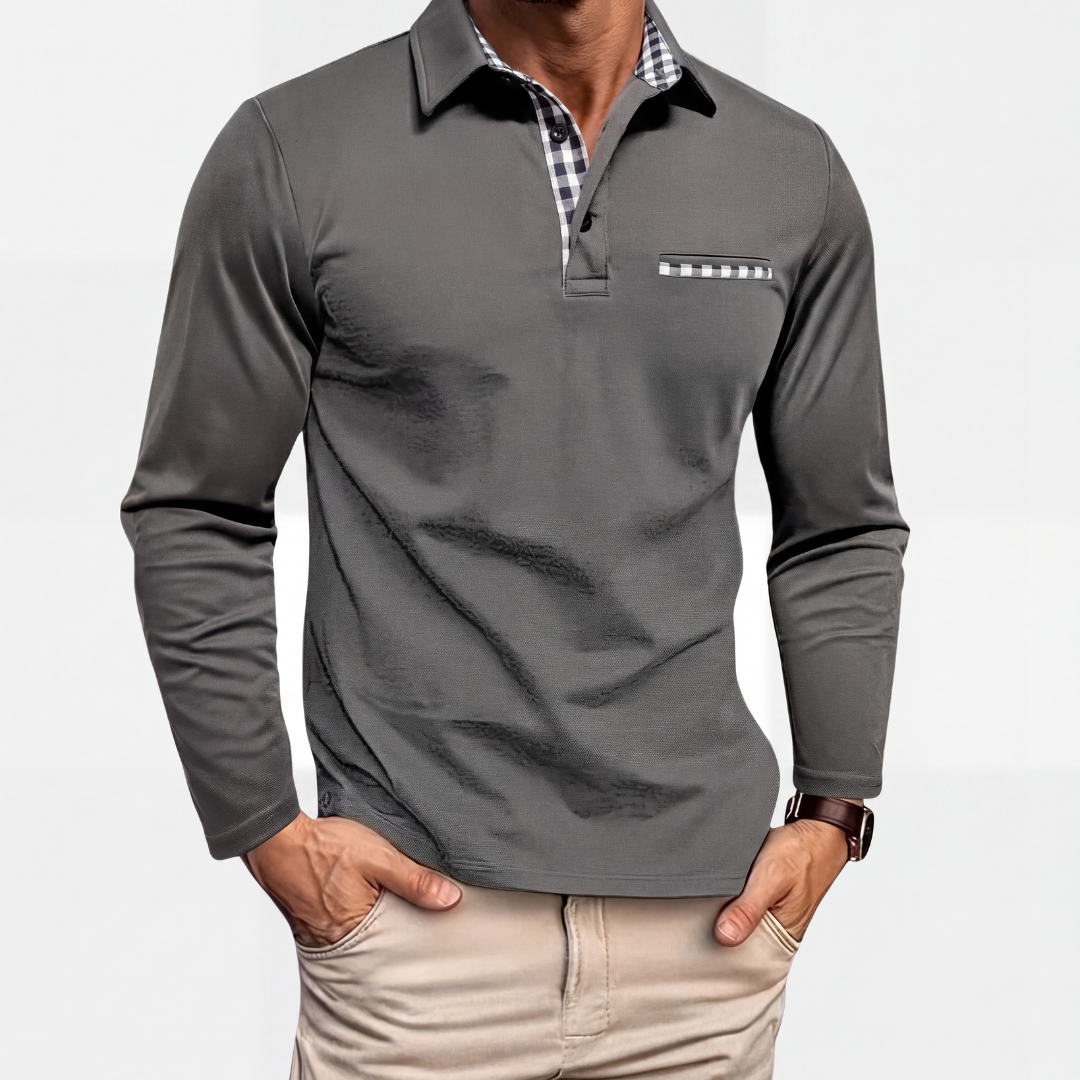 Felix | Polo Homme à Manches Longues avec Détails à Carreaux