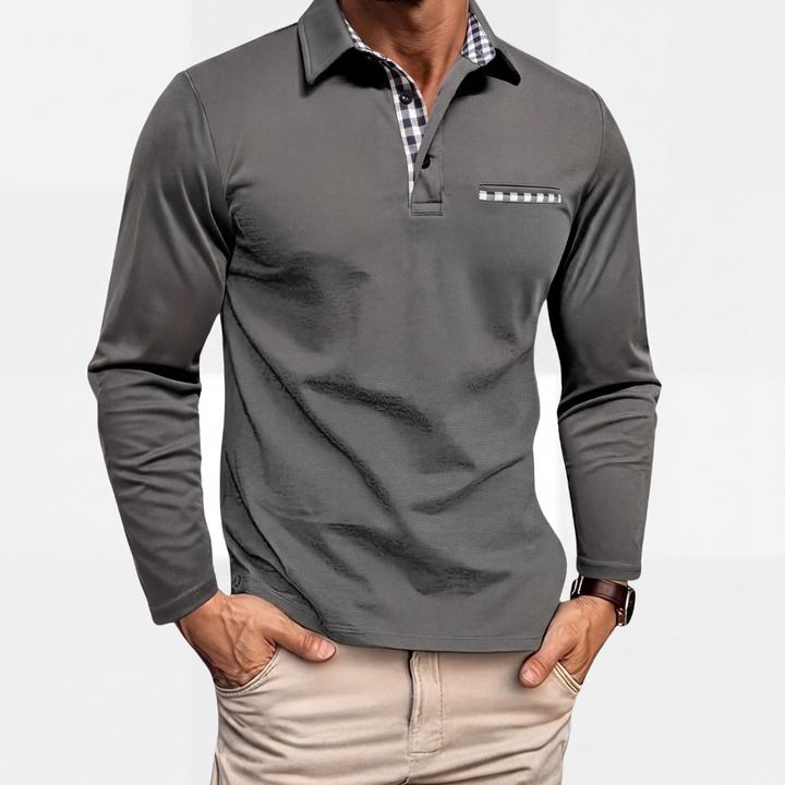 Felix | Polo Homme à Manches Longues avec Détails à Carreaux