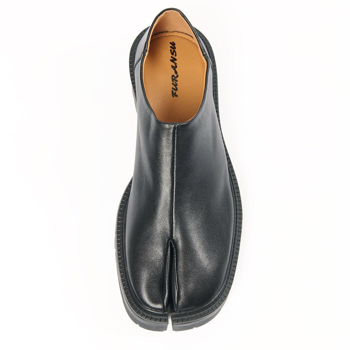 Unisex Slip-On Leather Tabi Shoes with Split Toe and Chunky Sole