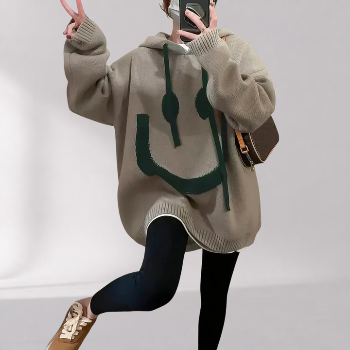 Felpa con cappuccio da donna - Motivo Smiley morbido