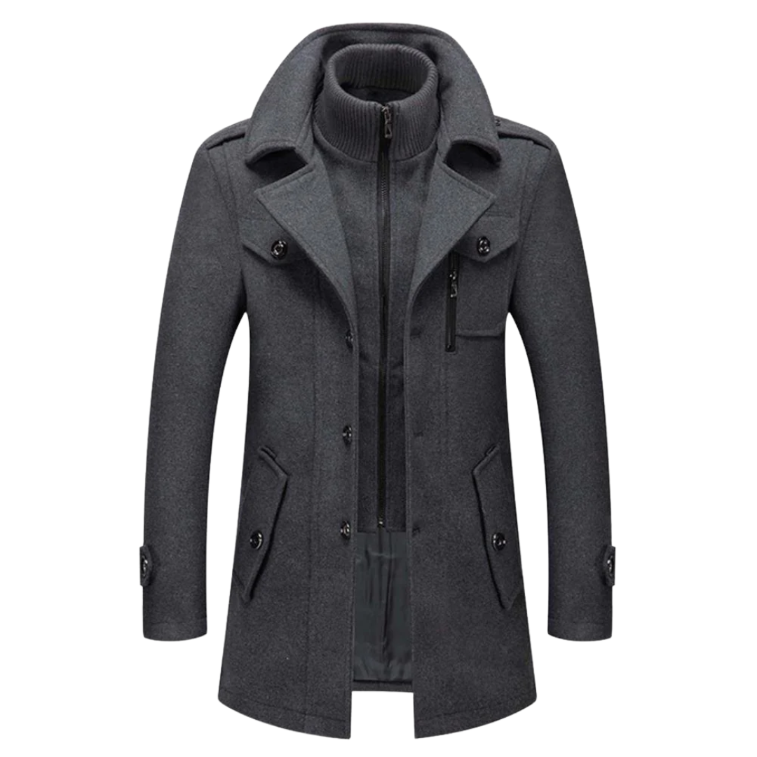 Manteau Long en Mélange de Laine à Col Montant pour Homme