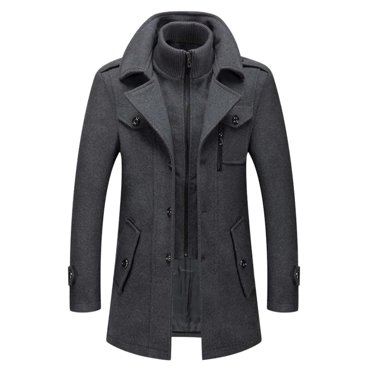 Manteau Long en Mélange de Laine à Col Montant pour Homme