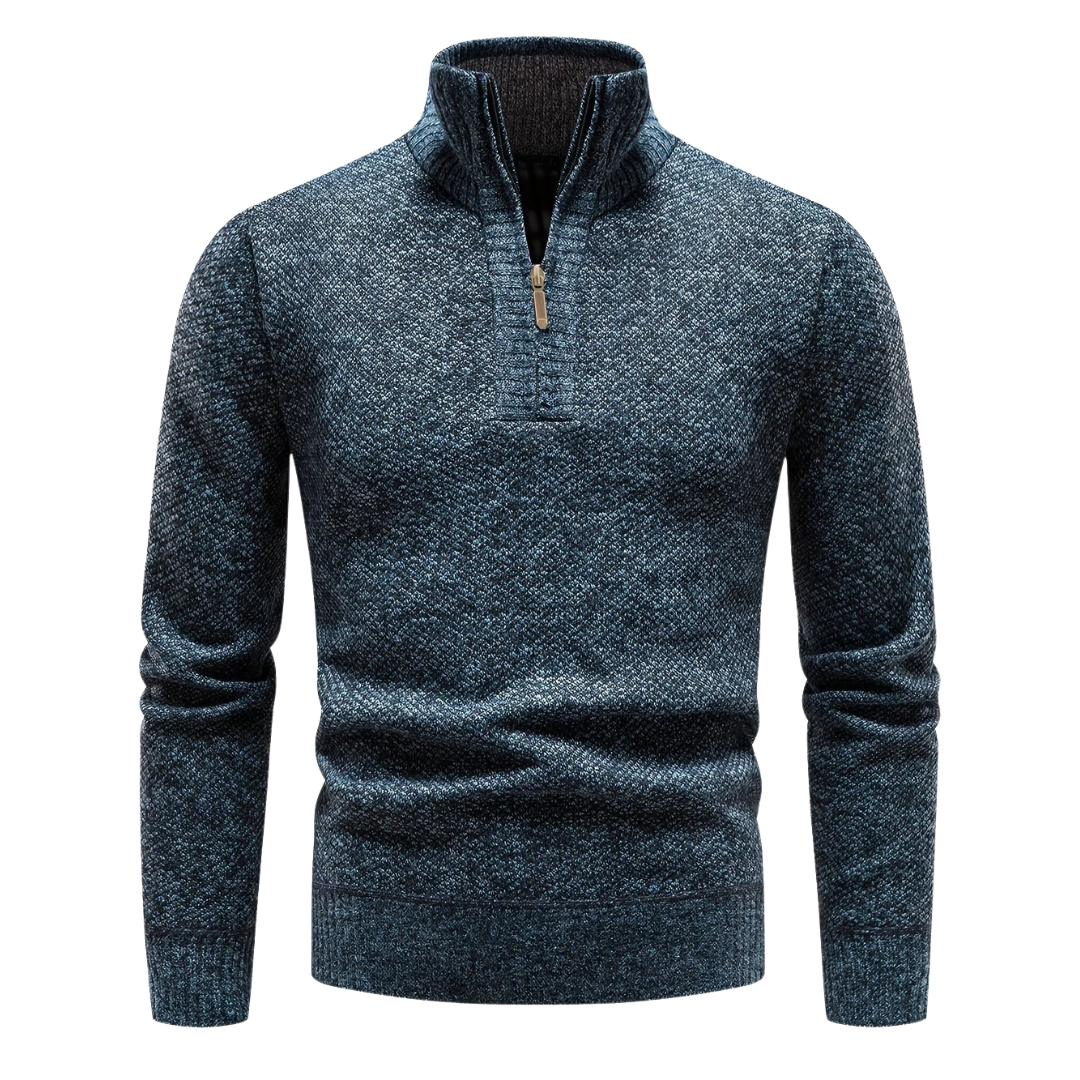 Pull Col Montant à Demi Zip et Maille Chinée pour Homme