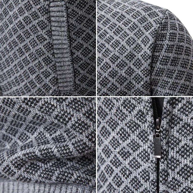 Cardigan Zippé à Col Montant et Motif Jacquard pour Homme
