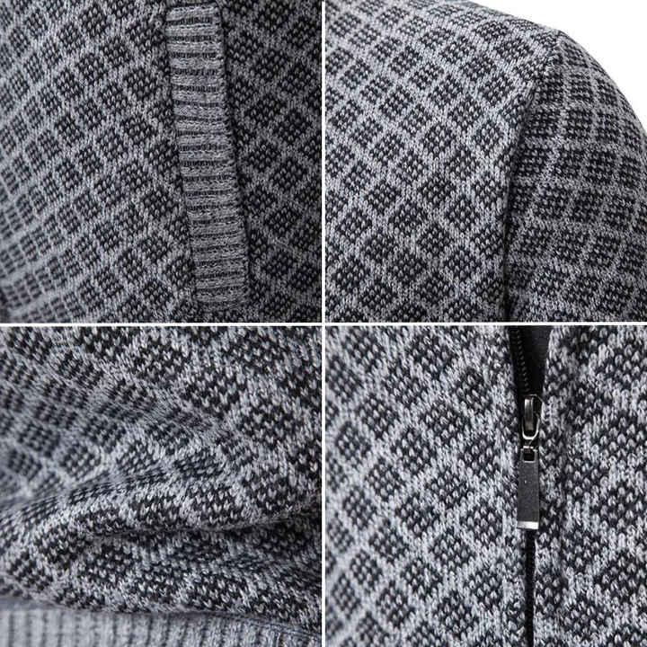 Cardigan Zippé à Col Montant et Motif Jacquard pour Homme