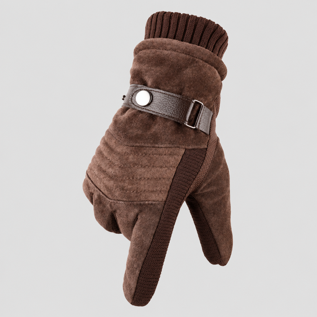 Guanti invernali da uomo in camoscio, compatibili con touchscreen e foderati in pelliccia