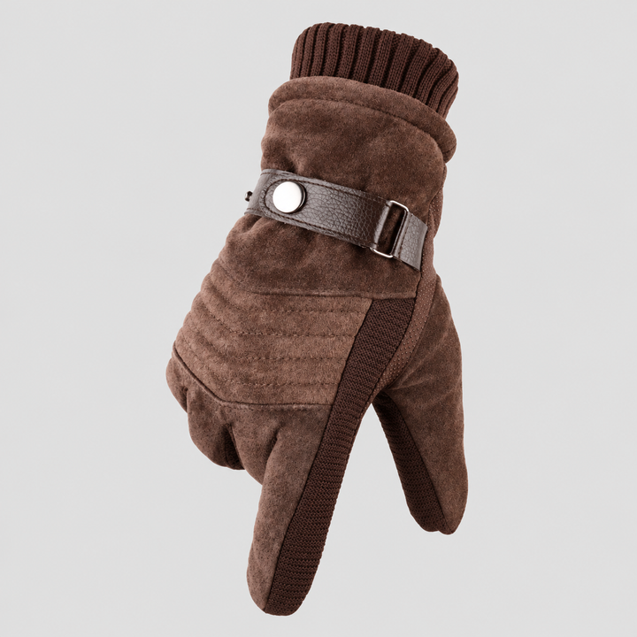 Guanti invernali da uomo in camoscio, compatibili con touchscreen e foderati in pelliccia